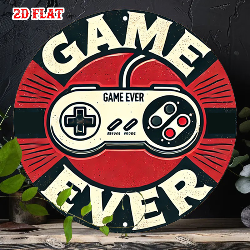 Game Retro Gaming - Panneau en aluminium rond rétro 2D