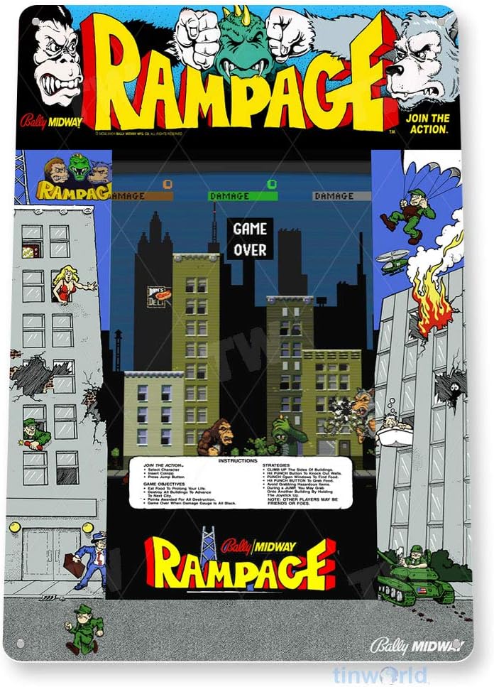 Retro Gaming Shop - Panneau en étain Rampage Arcade, panneau